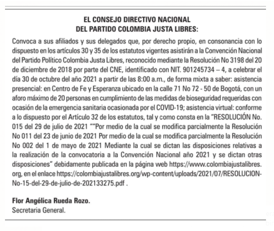 CONVENCIÓN NACIONAL COLOMBIA JUSTA LIBRES